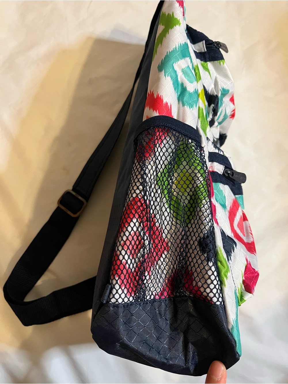 thirty-one Multicolor Diamond Print Sling Backpack with Navy Trim - Picture 3 of 4